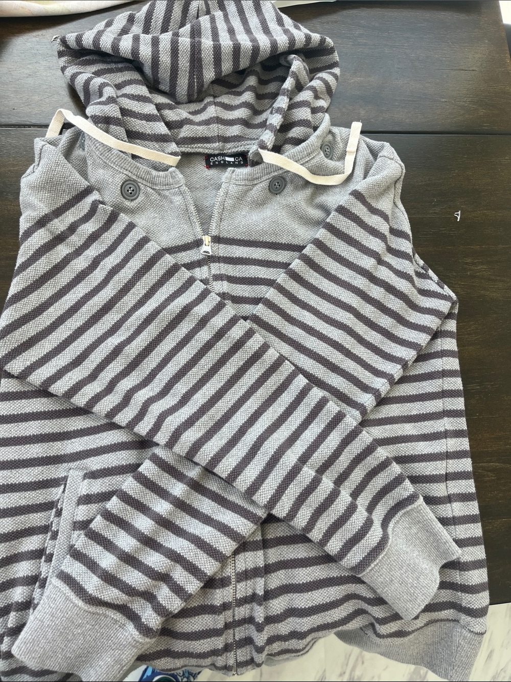 Cotton Gray + Dark Gray Striped Zip Hoodie made in Japan